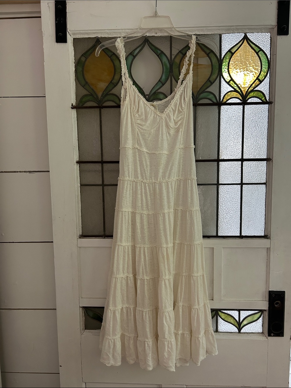 Max Studio Cream Tiered Maxi Sundress with Braided Straps